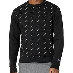 Champion Mens Fleece Sweatshirt All Over Logo Print Black White Crew Neck M