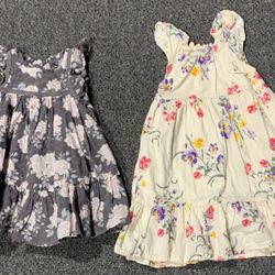 Bundle of 2 girls size 3T artsy ruffled floral spring and summer sun dresses - gray Tahari and ivory Old Navy  