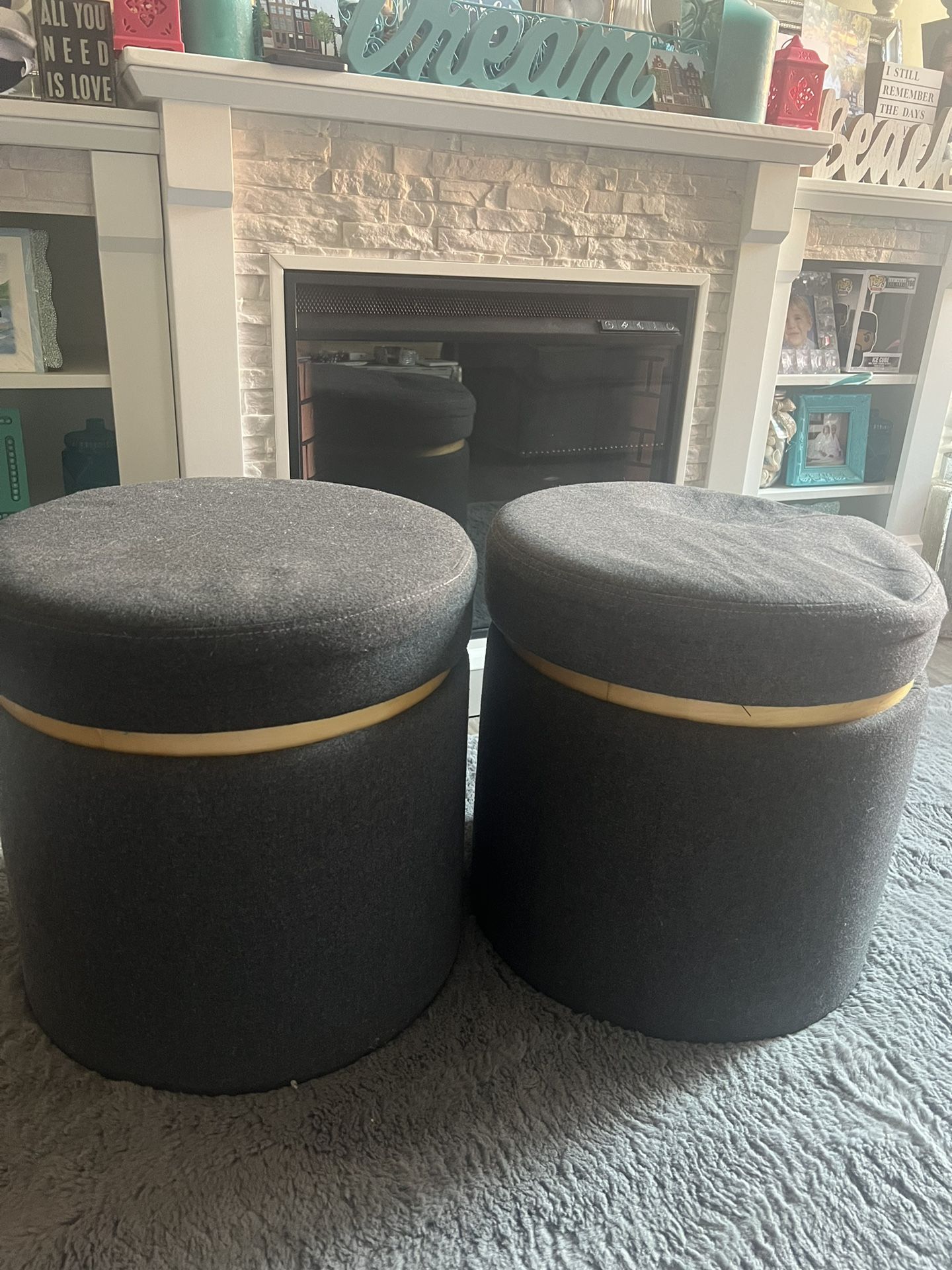 2 Cute Grey Footstools 