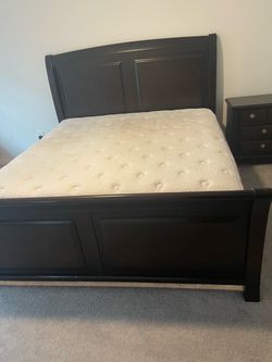 Ashley king size bed with mattress and night stand $300  need gone by 8/14
