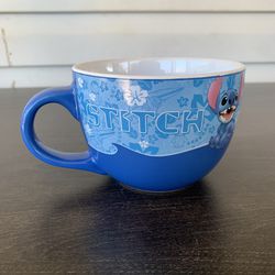 mug Disney Lilo Stitch Alien Smile Face Blue Ceramic Bowl 24oz. 