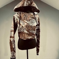 One of a Kind Cheetah Print Cropped RainCoat Hoodie Small