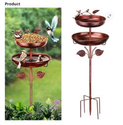 Walmart-style outdoor bird bath: 48-inch vintage freestanding bird bath with dual metal bowls—suitable for gardens, patios, courtyards, and lawn decor