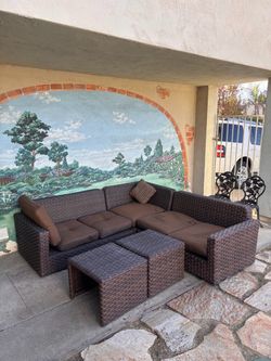 Outdoor Wicker Sectional Sofa Set with Ottoman