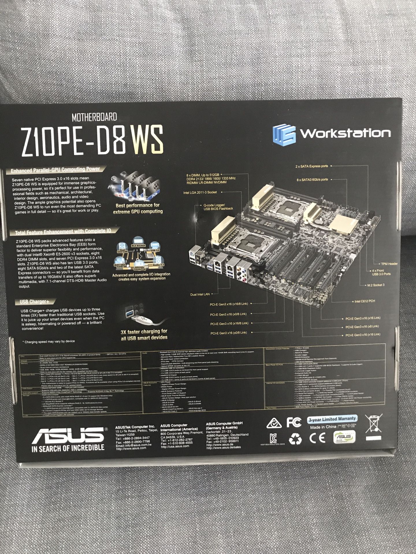 ASUS Z10PE-D8 WS - motherboard - SSI EEB - LGA2011-v3 Socket - C612