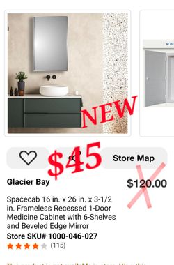 Glacier Bay Spacecab Recessed Medicine Cabinet with Beveled Mirror – 16" x 26"