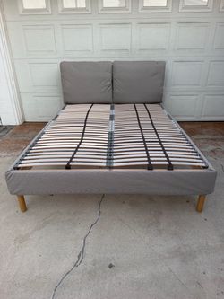 FREE DELIVERY IKEA Gray Upholstered Platform Bed Frame with Slats