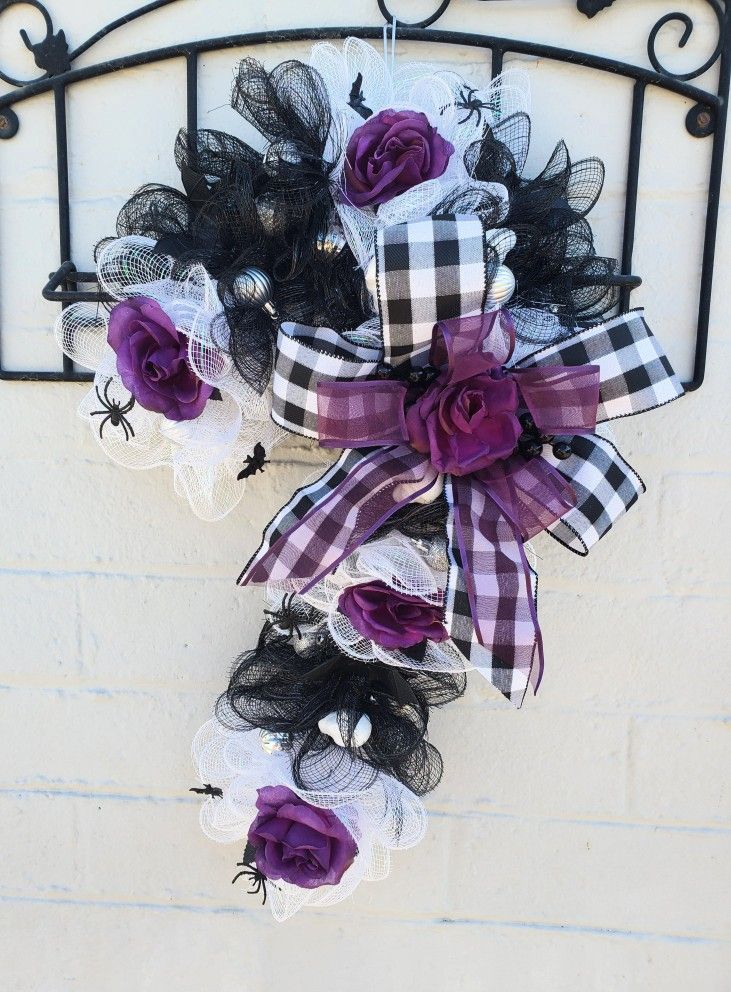 Merry Gothmas Gothic Candy Cane Wreath Goth Christmas Home Decor Buffalo Plaid
