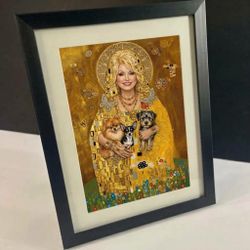 Dolly Parton with dogs art paper print - Klimt Style 5”x7”