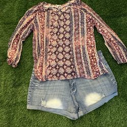 Light Weight Tan Blue And Burgundy Shirt