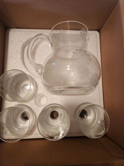 PITCHER AND GLASSWARE.  NEW