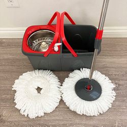 (Brand New) $20 Spin Mop Bucket Floor Cleaning Set Includes 2pc Microfiber Replacements