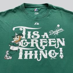 Los Angeles Dodgers St. Patrick’s Day vintage baseball green and white majestic T shirt Size Large 