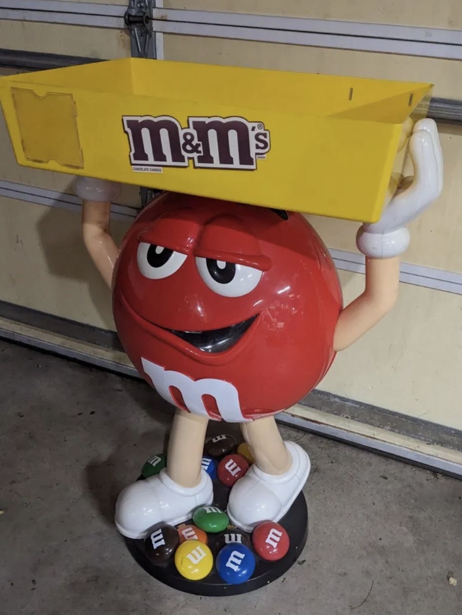 Red 42" M&M Candy Store Floor Display, Wheels, Tray - Rare - Vintage In great condition