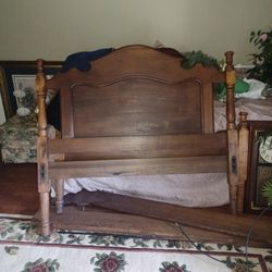 Antique Double Bed.  Wood Rails. Footboard.