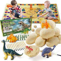 Stuffed Easter Eggs Basket Stuffers - 12 Dinosaur Toys Easter Gifts for Kids Dino Fossil Eggs Dig Excavation Kit w Play Mat Christmas Birthday Gift fo