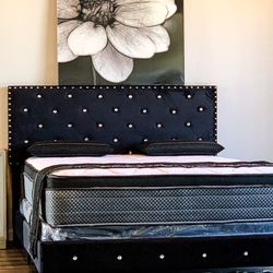 BRAND NEW BLACK KING SIZE VELVET BED FRAME WITH NEW MATTRESS SET/FAST DELIVERY