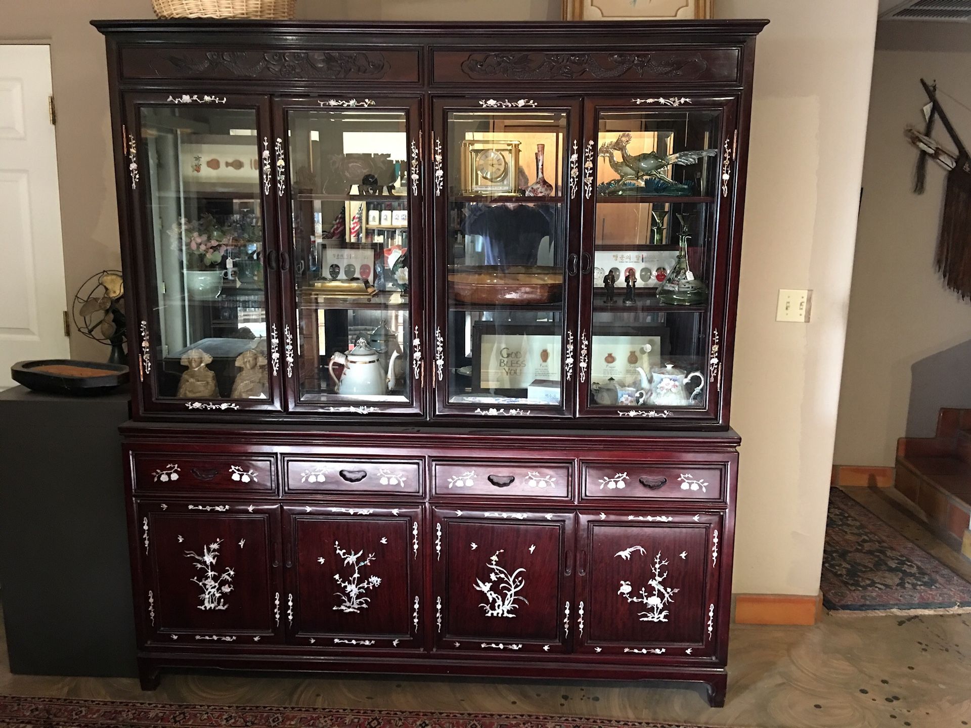 Red wood /with mother pearl inlay china hutch