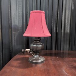 Dark Bronze Table Lamp with Red Fabric Shade