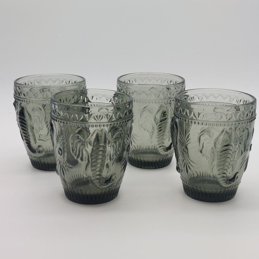 4 Smokey Gray ELEPHANT Glasses. Juice Or Lowball Size.