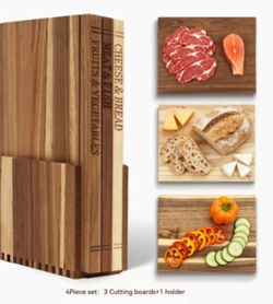 Book-Shaped Cutting Board Set with Stand, 4pcs Engraved Wooden Chopping Boards for Meat & Fish, Cheese & Bread, Fruits & Vegetables, Decorative Kitche