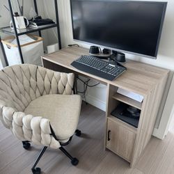 40” Office Desk + Beige Linen Chair