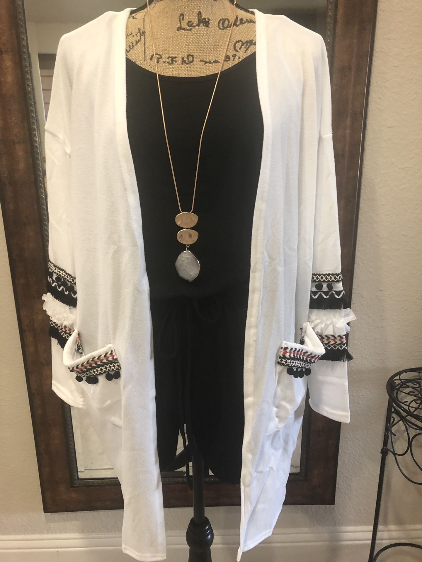 Bohemian White, Pink, Grey Cardigan