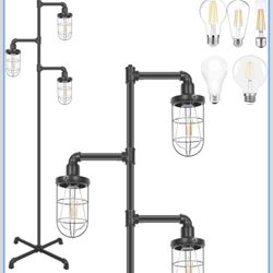 Three Head Industrial Floor Lamp, Rustic