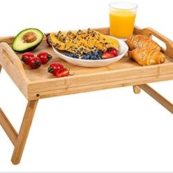 Bamboo Bed Tray,Breakfast Tray with Folding Legs Serving Tray with Carrying Handles Portable Lap Tray Lightweight Decorative Tray Food Tray for Breakf
