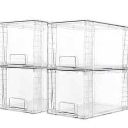 Vtopmart 4 Pack Large Stackable Storage Drawers,Easily Assemble Acrylic Bathroom Closet Undersink Organizers and Storage,Plastic Bins for Kitchen Cabi