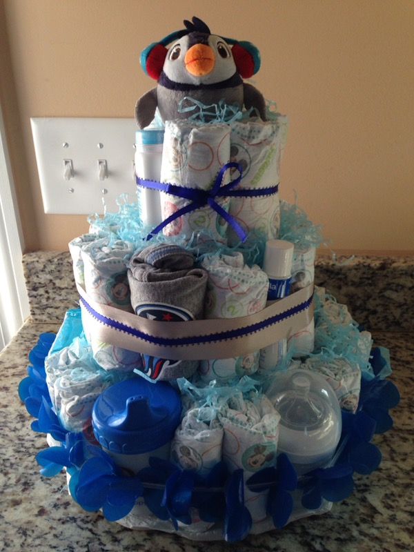 Cute new baby Diaper cake with Huggies