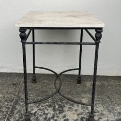 MARBLE SIDE-TABLE WITH WROUGHT IRON FRAME 