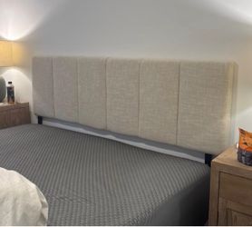 King Headboard Foldable Linen Headboard for King/Cal King Size Bed Upholstered Wall Headboard Panels Adjustable Height Grayish beige