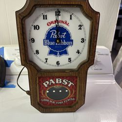 Vintage Working Pabst Blue Ribbon Beer Lighted Wall Clock w/ Pendulum 