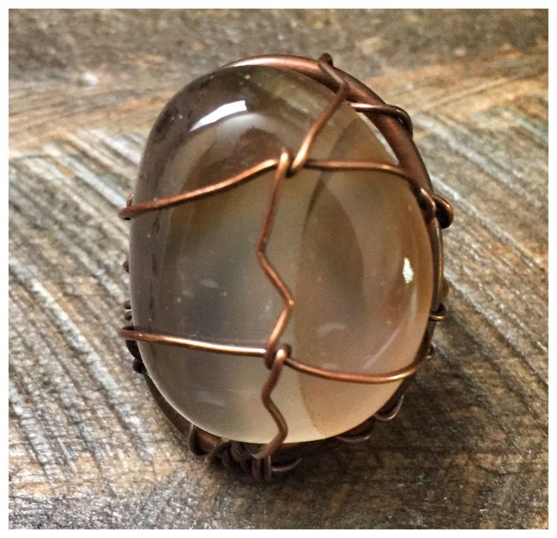 Beautiful One of a Kind copper ring with Eye of Tiger stone