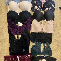 Lot Of 14 Bras Bralette Panties Garter Lingerie
