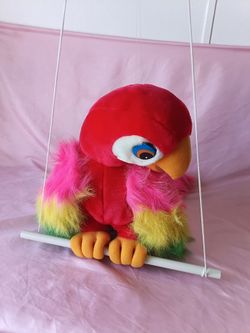 Plush Parrot Bird Toy – Bright Red with Rainbow Feathers