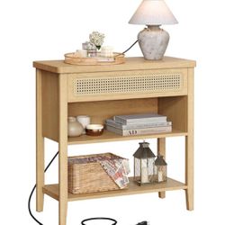 Console Table with Power Outlets, Entryway Table with Storage Shelf, Sofa Table with Drawer, Open Compartment, Rounded Corners, for Living