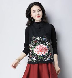 Brand new Chinese style embroidery cotton vest size M and L available in black
