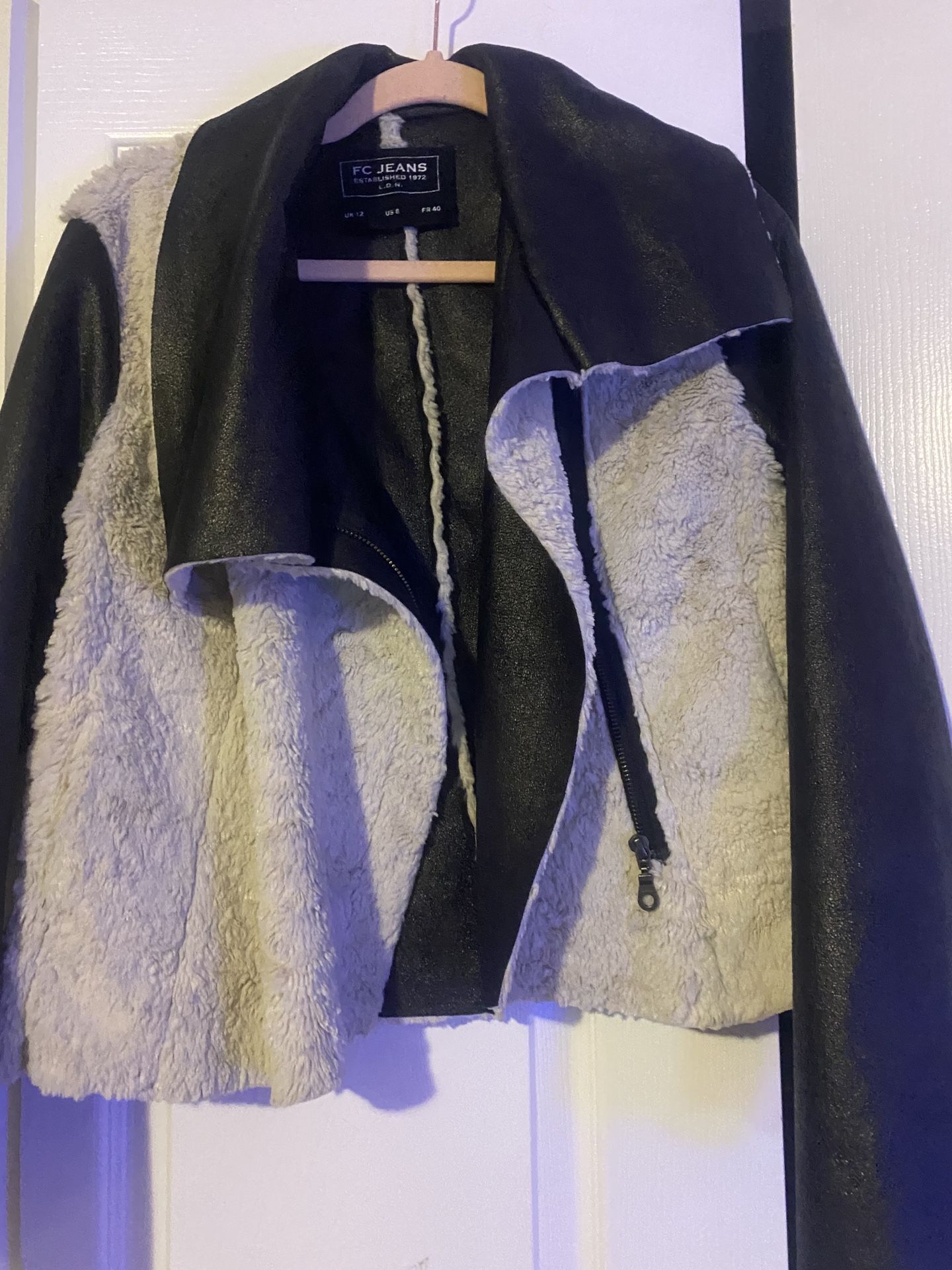 Fc Jeans Jacket Black Leather And Faux Fur 