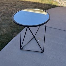 Modern Metal Accent Table with Round Mirror Top in Black