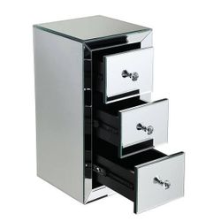 New 3-Drawer Silver Mirror Bedside Table with Oblate Handle