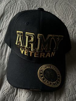 black baseball cap featuring gold embroidered "ARMY VETERAN" text