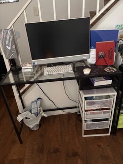 Black Glass Computer Desk with Chair