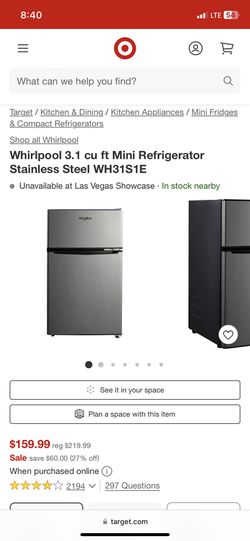 Whirlpool 3.1 Cu Ft Mini Refrigerator Stainless Steel Wh31s1e : Target