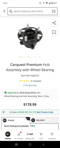 Honda Accord and Acura TLX Rear wheel hub assembly with wheel bearing