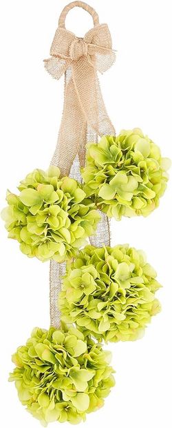 Hydrangea Burlap ribbon Hanging Artificial swag Pomander Garland Lime Green wall door decor vibrant