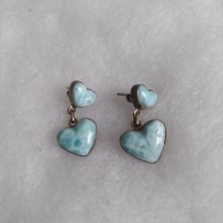 Sterling Silver And Larimar Heart Earrings