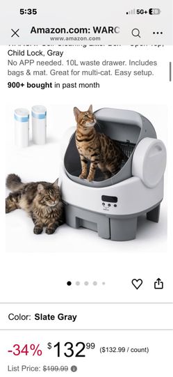 Self-Cleaning Litter Box – Open Top, Child Lock, Gray No APP needed. 10L waste drawer. Includes bags & mat. Great for multi-cat. Easy setup.