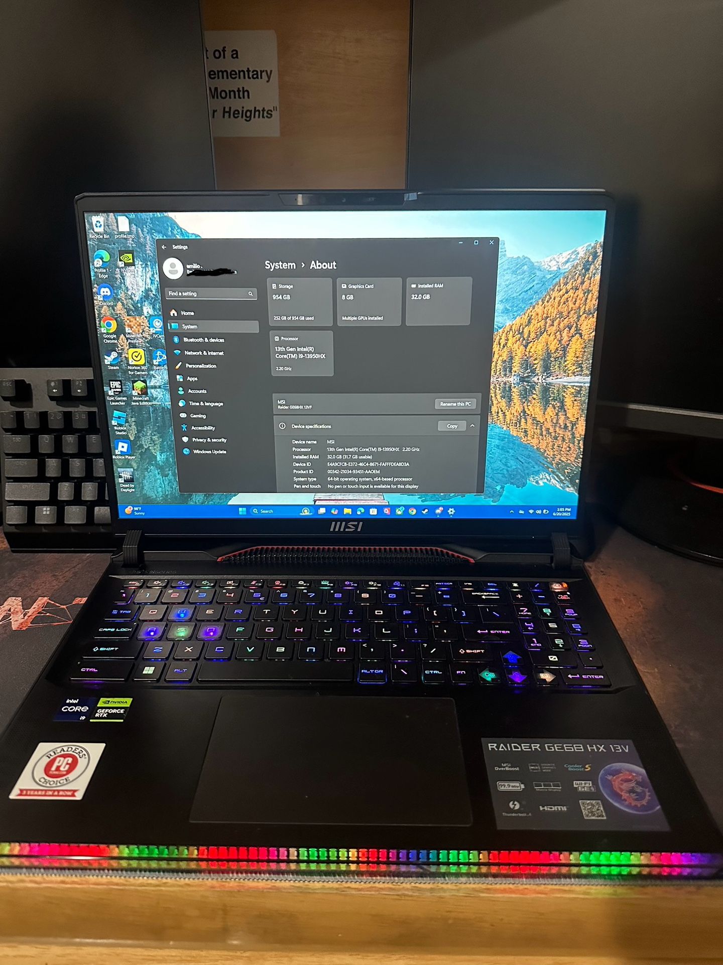 MSI Raider Gaming Laptop, 16" IPS FHD Display, 13th Gen Intel Core i9-13950HX, 64 GB DDR5 RAM, 2 TB